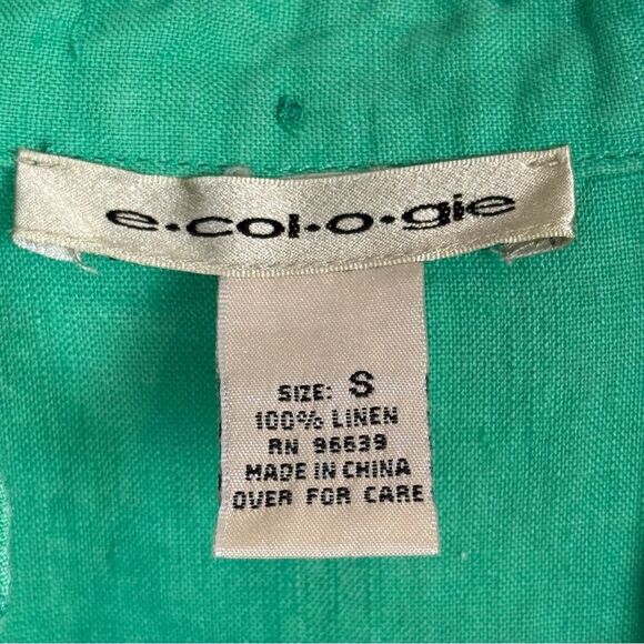 Ecologie Green Linen Embroidered Convertible Sleeve Shirt S - Picture 3 of 7